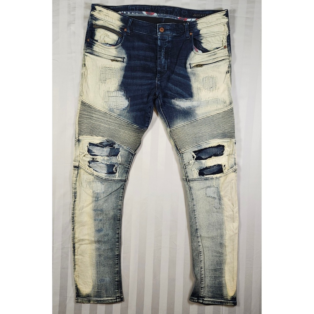Rockstar Sushi Bradley Biker Jeans Mens 35 Distressed Bleached Moto Slim Fit